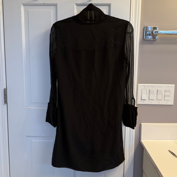 Alice + Olivia Gwenda Paneled Silk Sheer Long Sleeve Tunic Mini Dress Top Tie - Picture 12 of 13